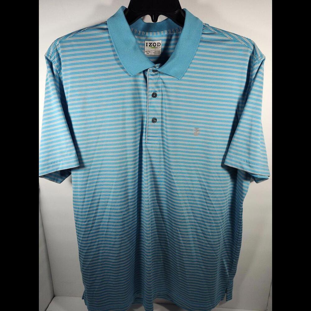 Izod Golf Polo Mens 2XL Light Blue Short Sleeve Polo Striped